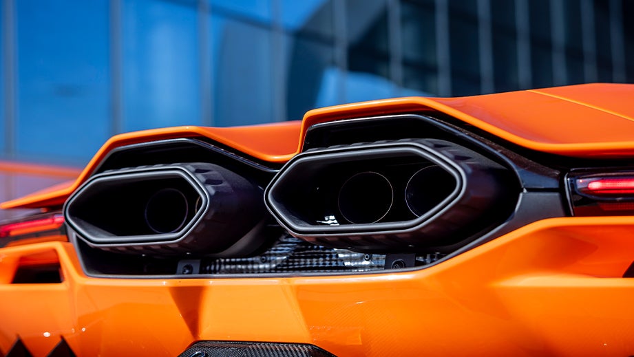 close-up of exhaust outlets on a Lamborghini Revuelto