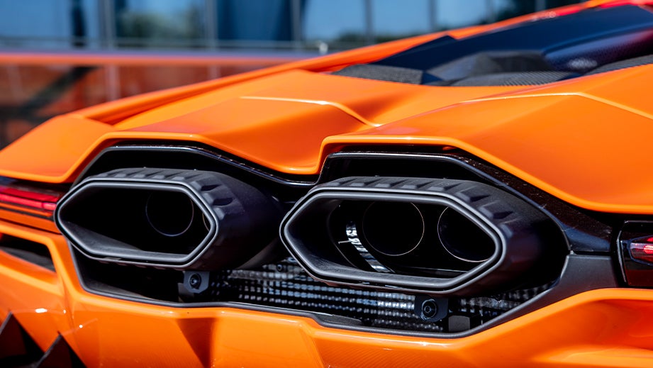 Rear exhaust close-up of a Lamborghini Revuelto