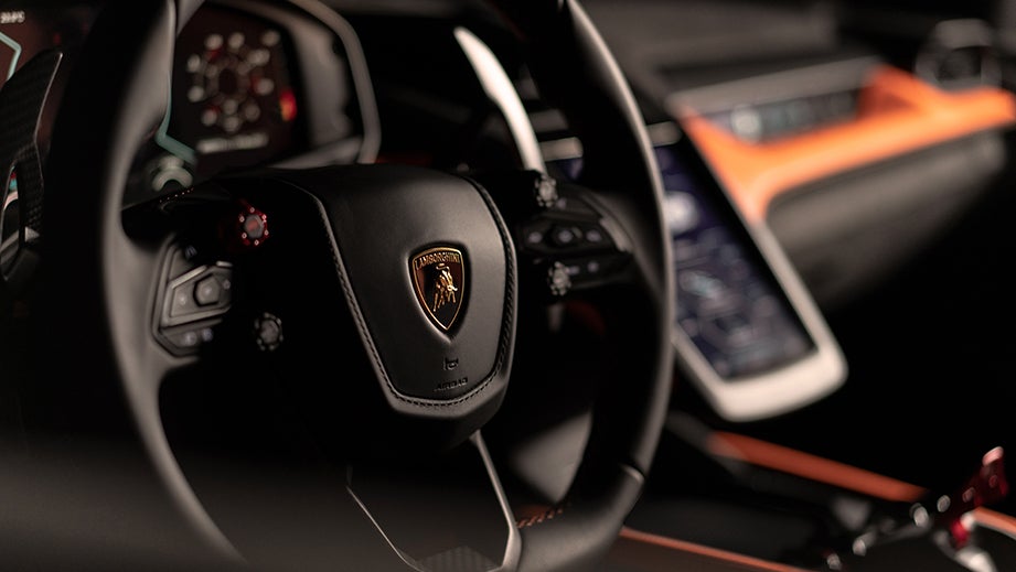 Interior dashboard and steering wheel of a Lamborghini Revuelto