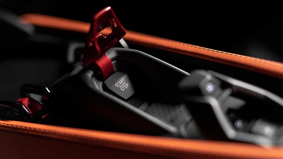 center console start/stop button of a Lamborghini Revuelto