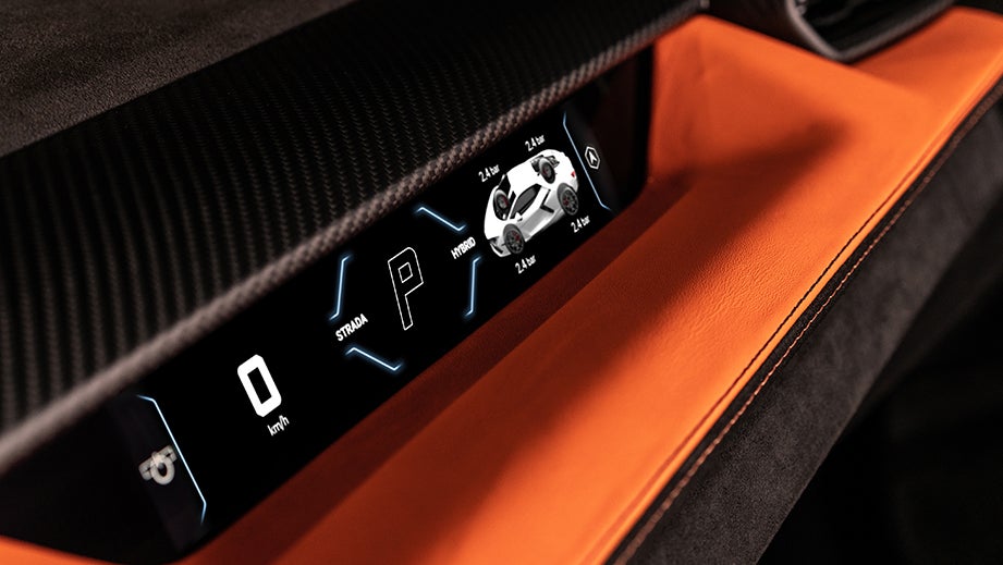 Digital dashboard of a Lamborghini Revuelto