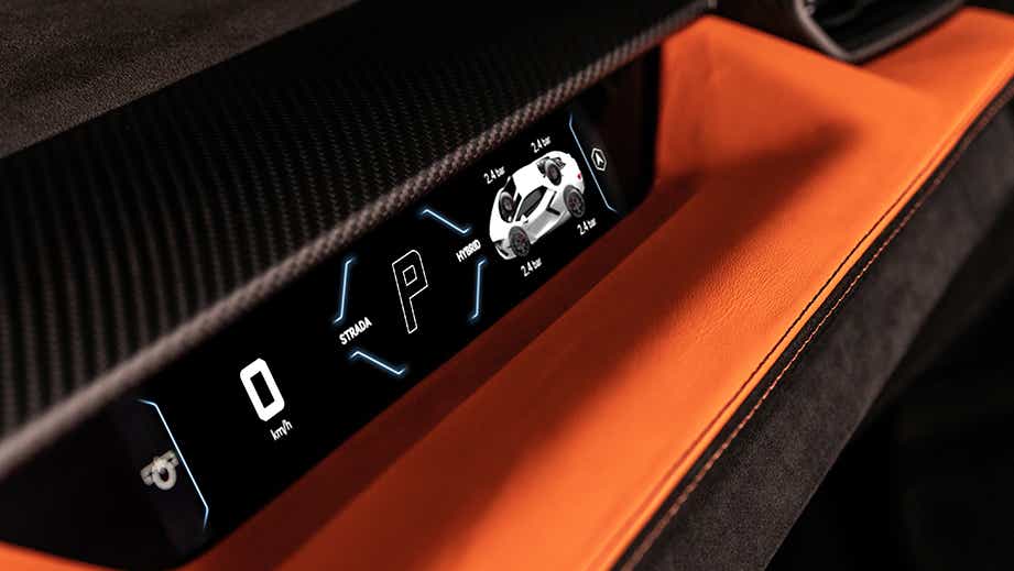 Digital dashboard of a Lamborghini Revuelto