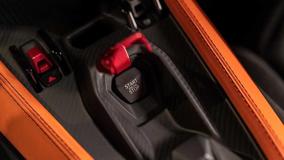 Center console start-stop button of a Lamborghini Revuelto