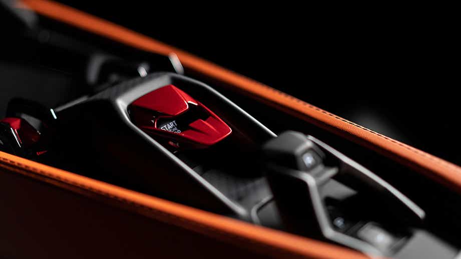 center console start button of a Lamborghini Revuelto
