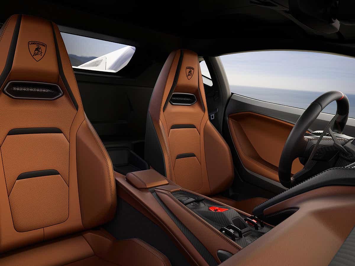 Interior seats and dashboard of a Lamborghini Temerario