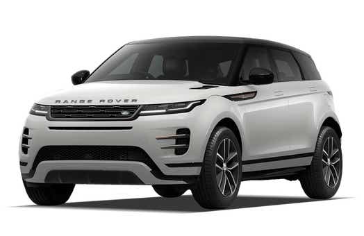 Front three-quarter view of a Fuji White Land Rover Range Rover Evoque 2018-2023