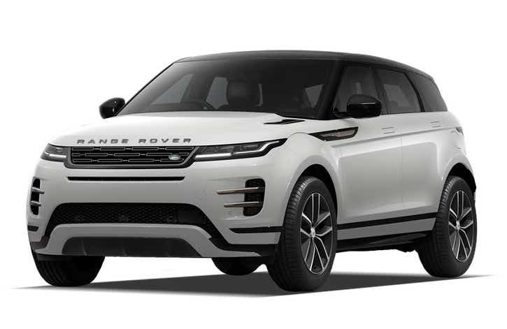 Front three-quarter view of a Fuji White Land Rover Range Rover Evoque 2018-2023