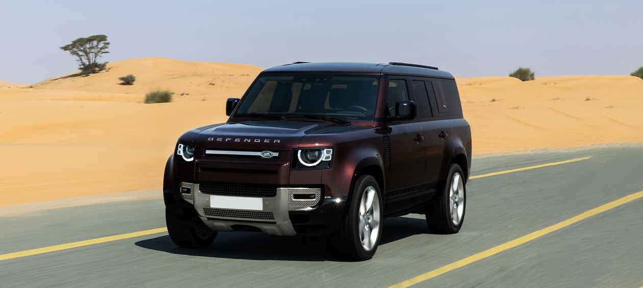 front three-quarter view of a Land Rover Defender