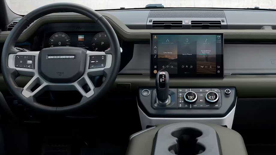 Interior dashboard of a Land Rover Defender