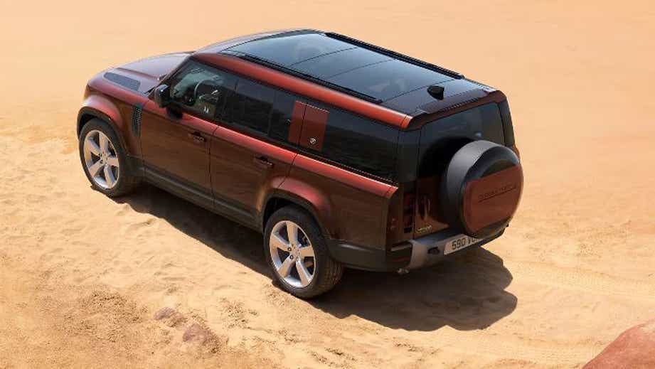 rear three-quarter of a Land Rover Defender