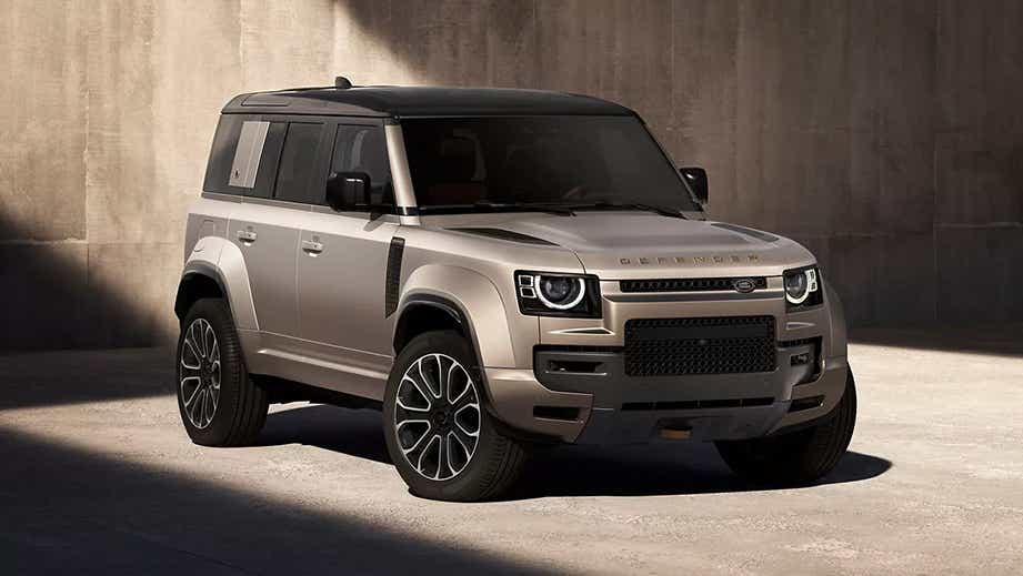 Front three-quarter view of a Land Rover Defender