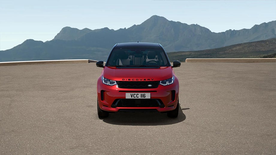 front view of a Firenze Red Land Rover Discovery Sport