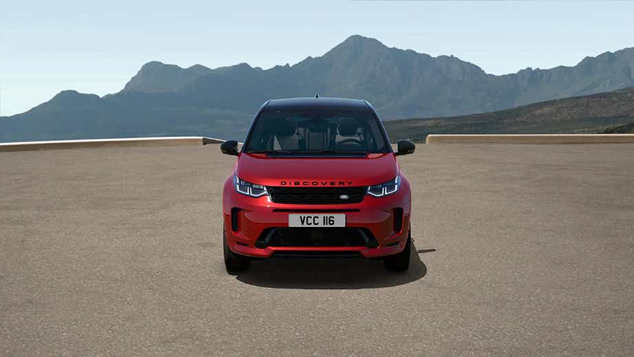 front view of a Firenze Red Land Rover Discovery Sport