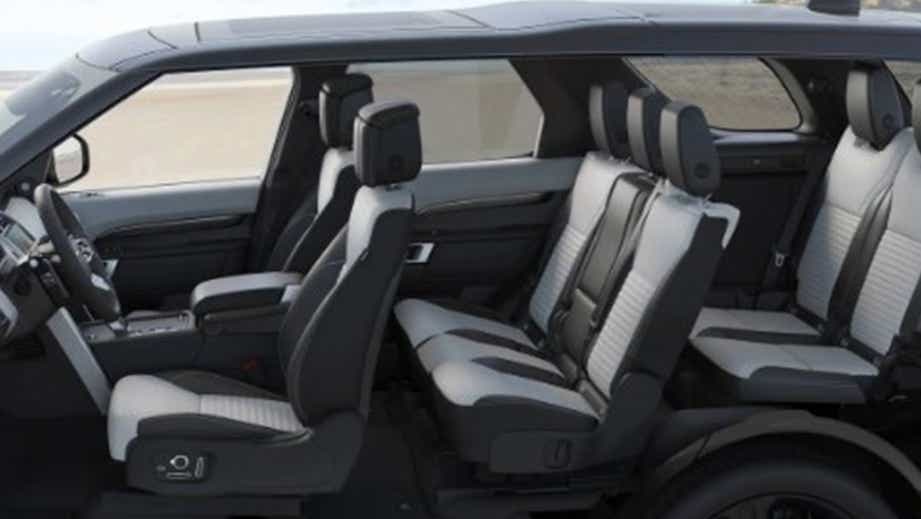 Interior view of a Land Rover Discovery focusing on the seating arrangement