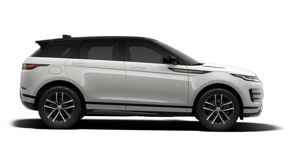 side view of a Fuji White Land Rover Range Rover Evoque