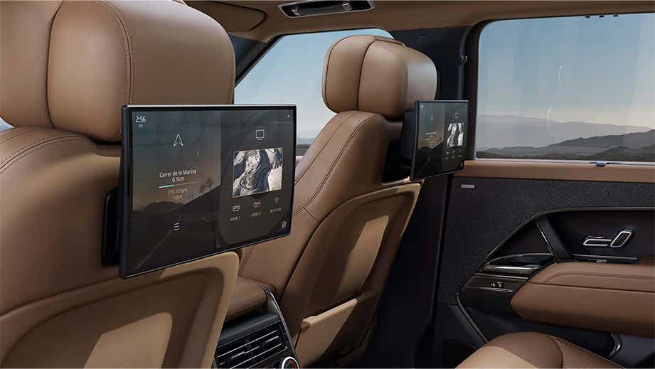 Rear seat entertainment screens inside a Land Rover Range Rover Sport