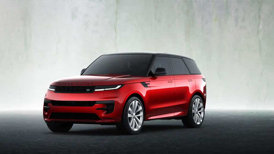 front three-quarter view of a Firenze Red Land Rover Range Rover Sport