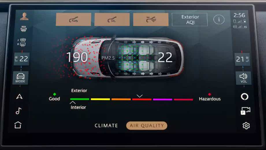 Dashboard climate control screen of a Land Rover Range Rover Velar