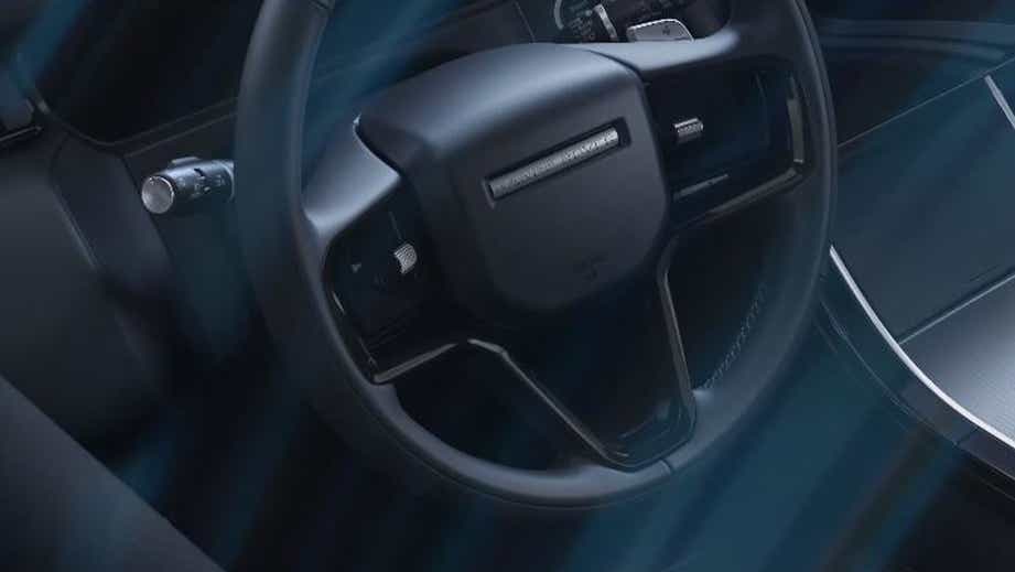 Interior dashboard and steering wheel of a Land Rover Range Rover Velar