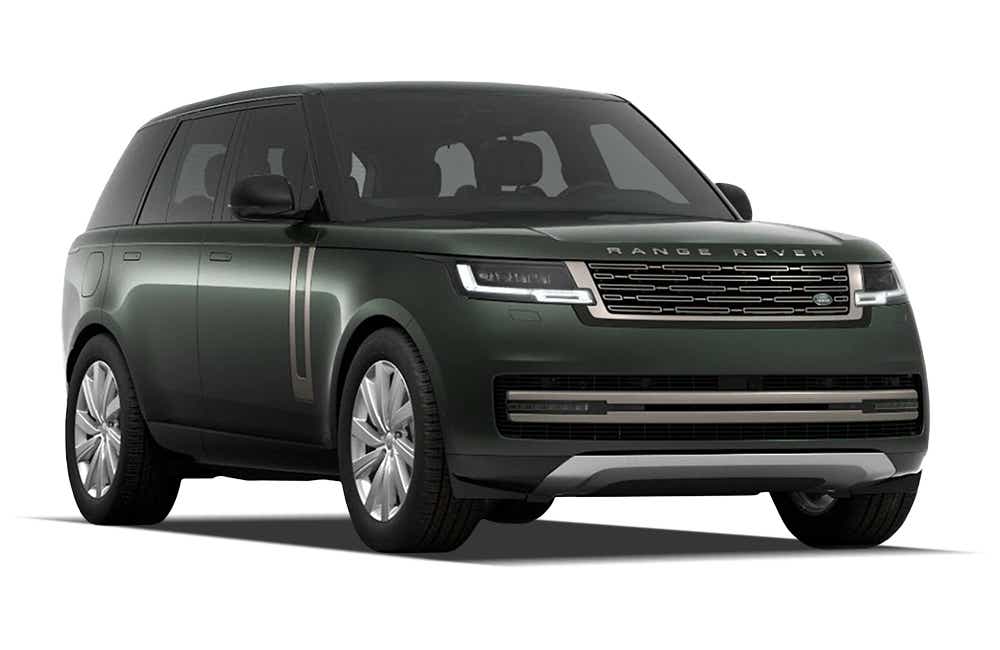front three-quarter view of a Belgravia Green Land Rover Range Rover