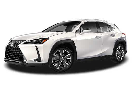 front three-quarter view of a Eminent White Pearl Lexus UX