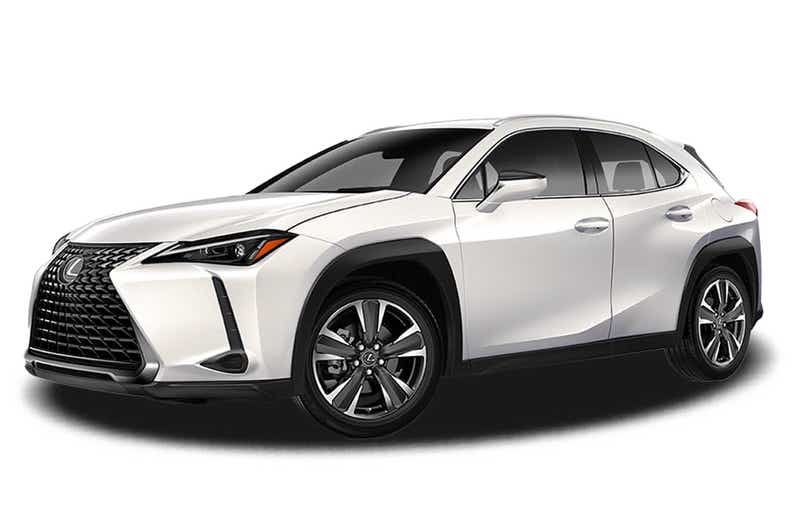 front three-quarter view of a Eminent White Pearl Lexus UX