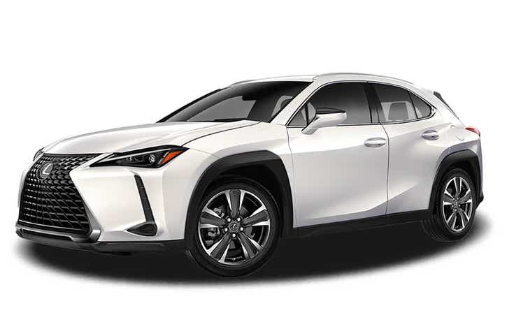 front three-quarter view of a Eminent White Pearl Lexus UX
