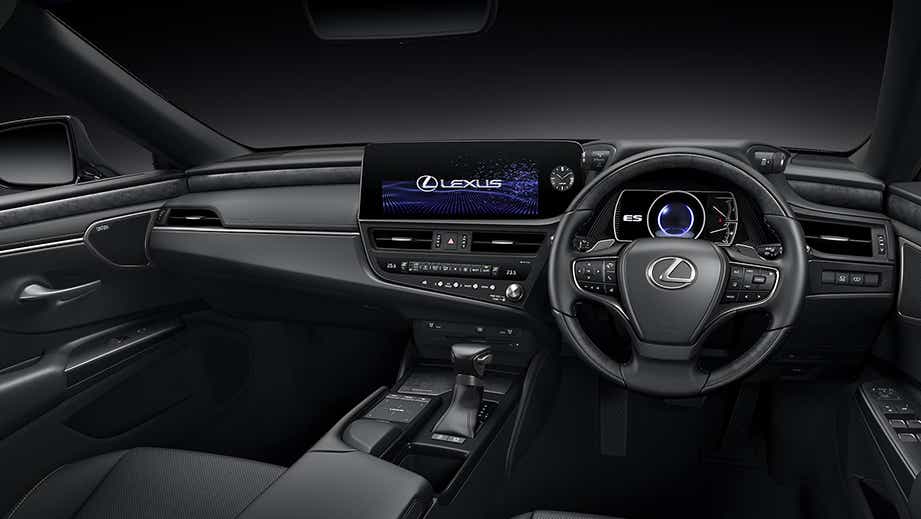 Interior dashboard and steering wheel of a Lexus ES
