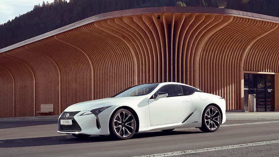 side view of a White Nova Glass Flake Lexus LC 500h