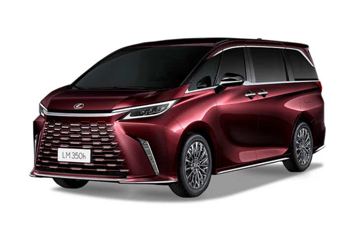 front three-quarter view of a Sonic Agate Lexus LM