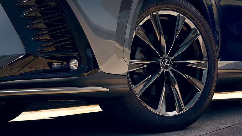 Front wheel close-up of a Lexus NX