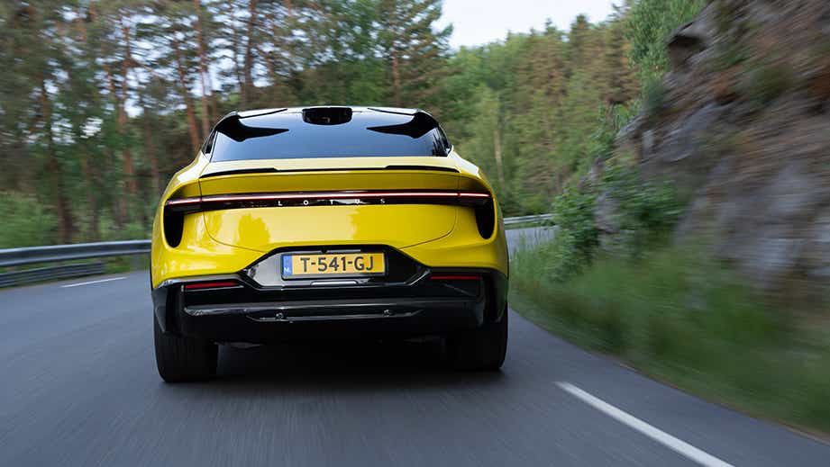 Rear view of a Solar Yellow Lotus Eletre