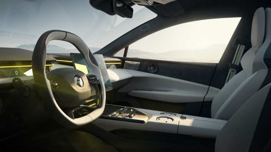 interior dashboard view of a Lotus Emeya