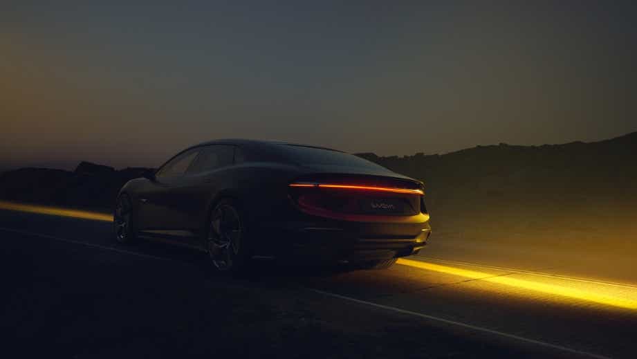 rear three-quarter view of a Lotus Emeya