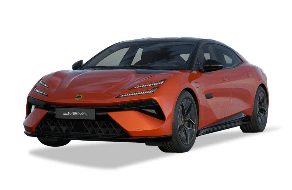 front three-quarter view of a Fireglow Orange Lotus Emeya