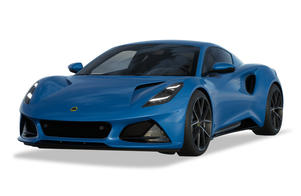 front three-quarter view of a Seneca Blue Lotus Emira