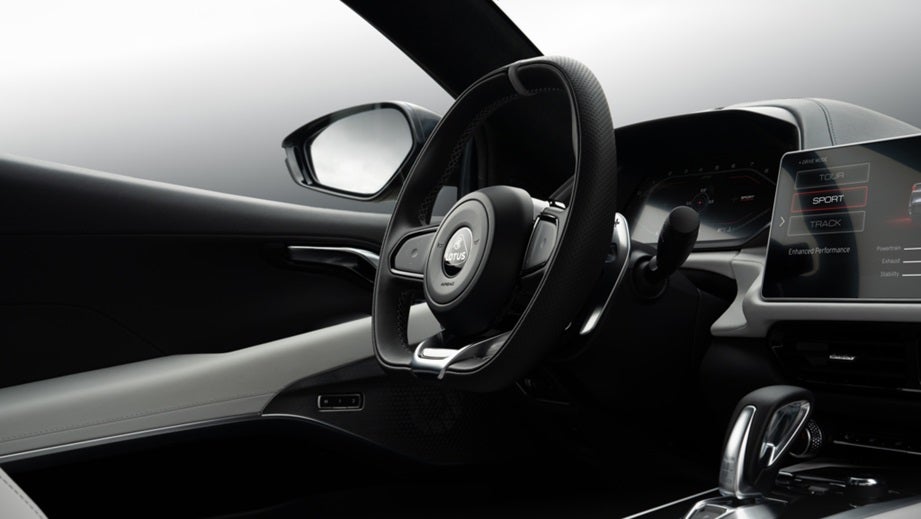 Interior dashboard view of a Lotus Emira