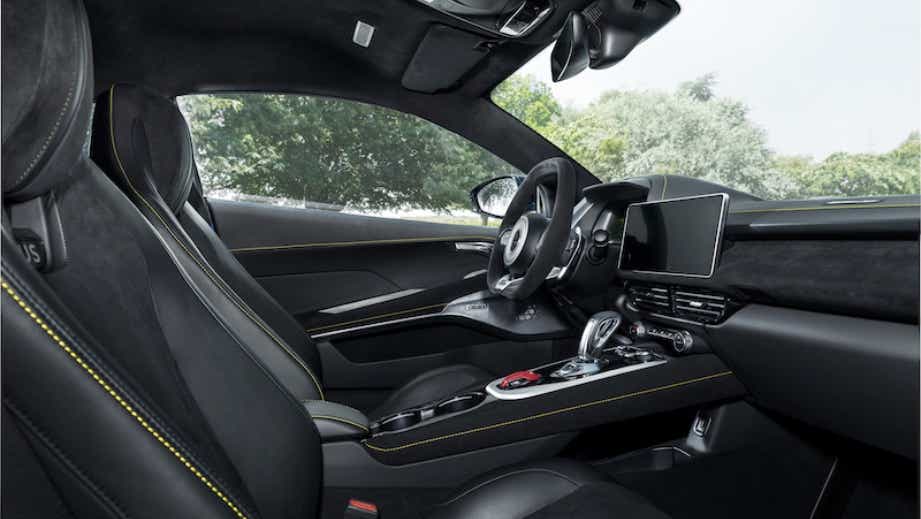 Interior dashboard and front seats of a Lotus Emira