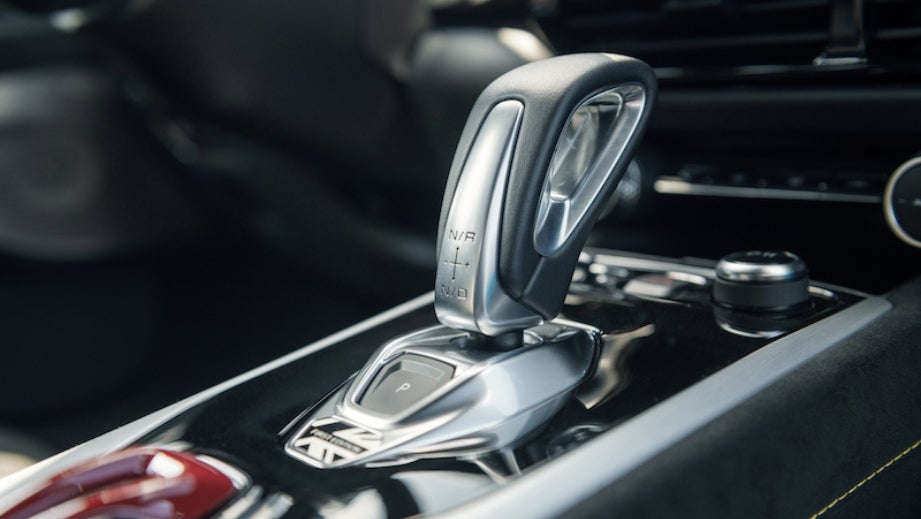 Gear shifter close-up of a Lotus Emira
