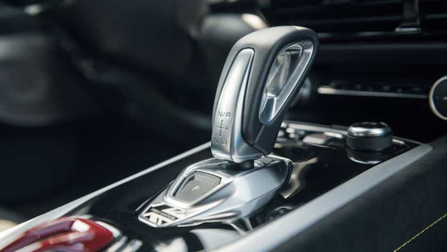 Gear shifter close-up of a Lotus Emira