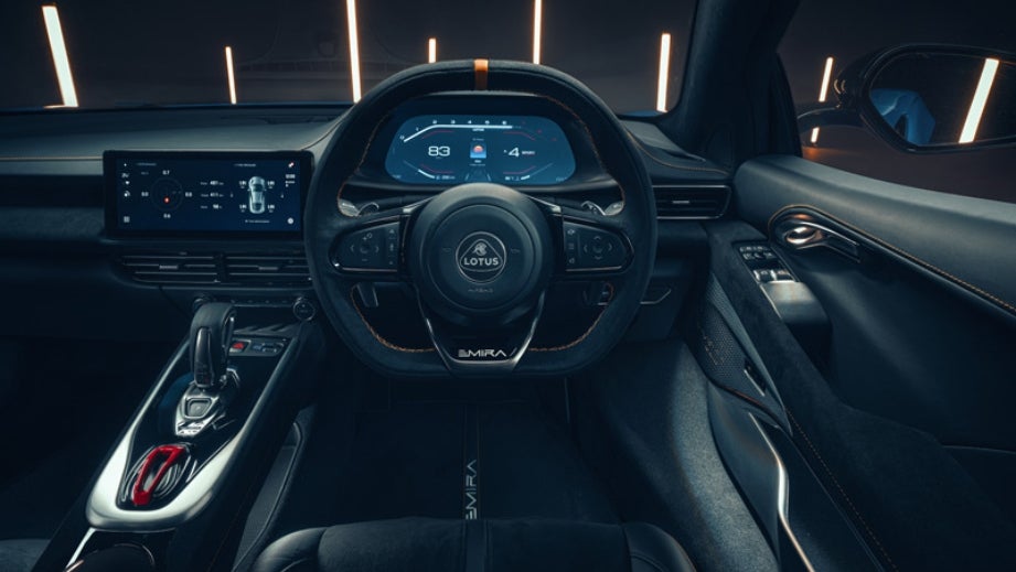 Interior dashboard view of a Lotus Emira