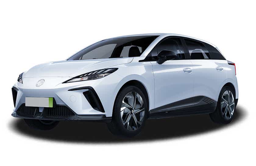 front three-quarter view of a Candy White MG 4 EV