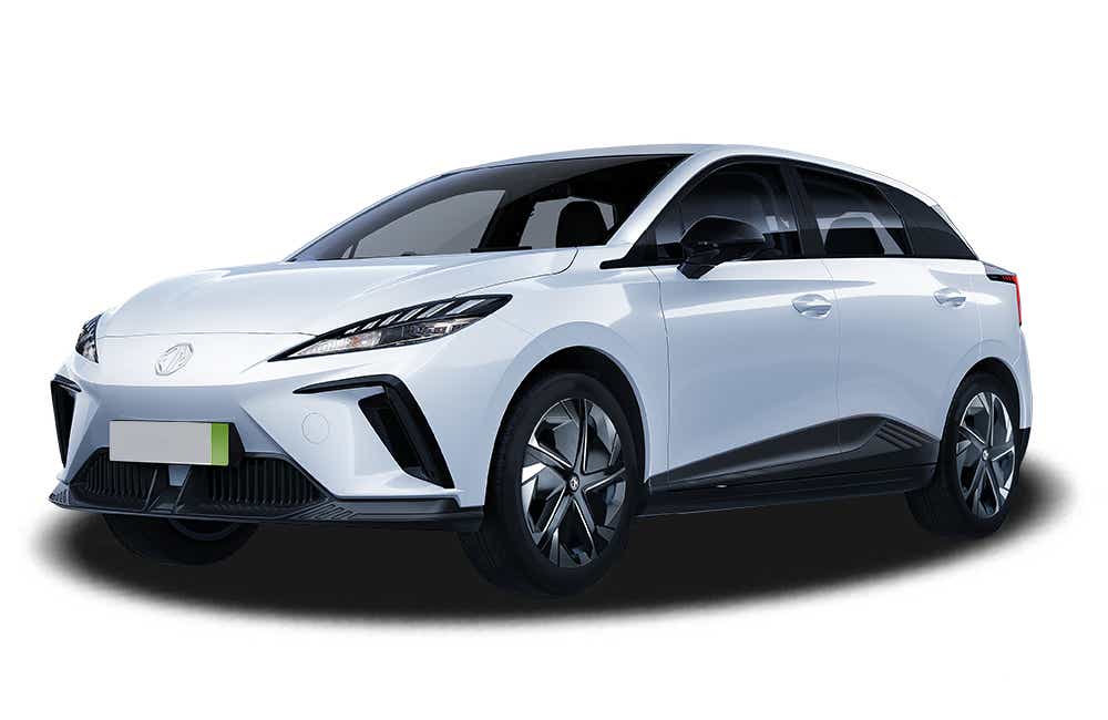 front three-quarter view of a Candy White MG 4 EV