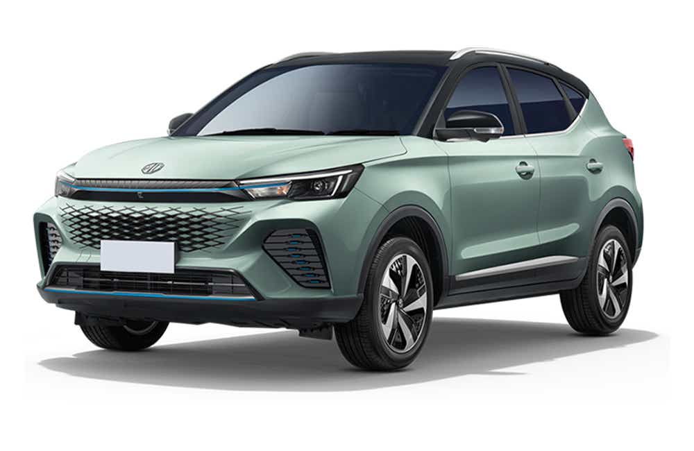 front three-quarter of a Mineral Green MG Astor Facelift