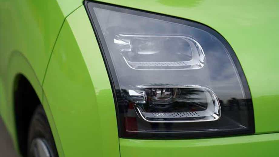 headlight close-up of a Apple Green With Starry Black MG Comet EV