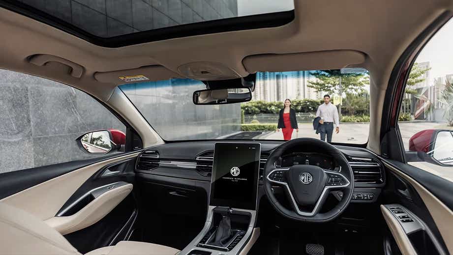 Interior dashboard view of an MG Hector