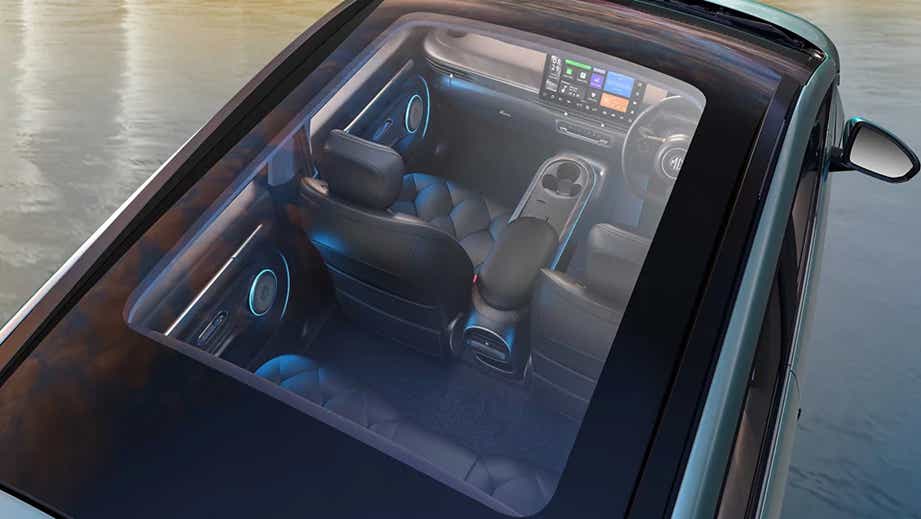 interior view through sunroof of an MG Windsor EV