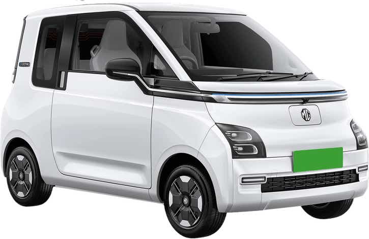 front three-quarter of a Candy White MG Comet EV