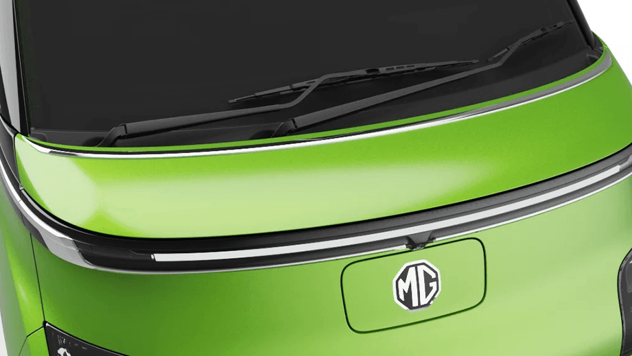 front bonnet close-up of a Apple Green With Starry Black MG Comet EV
