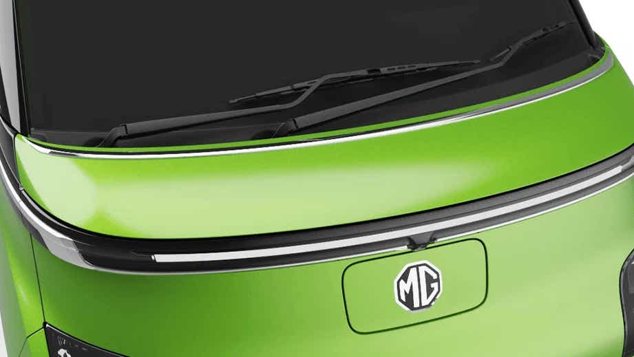 front bonnet close-up of a Apple Green With Starry Black MG Comet EV